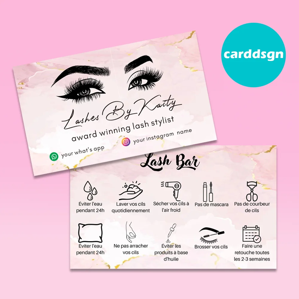 Carddsgn Customized Lash Aftercare Card Eyelash Extension Instruction Card Lash Care Free Design 300Gsm Paper Card Free Design