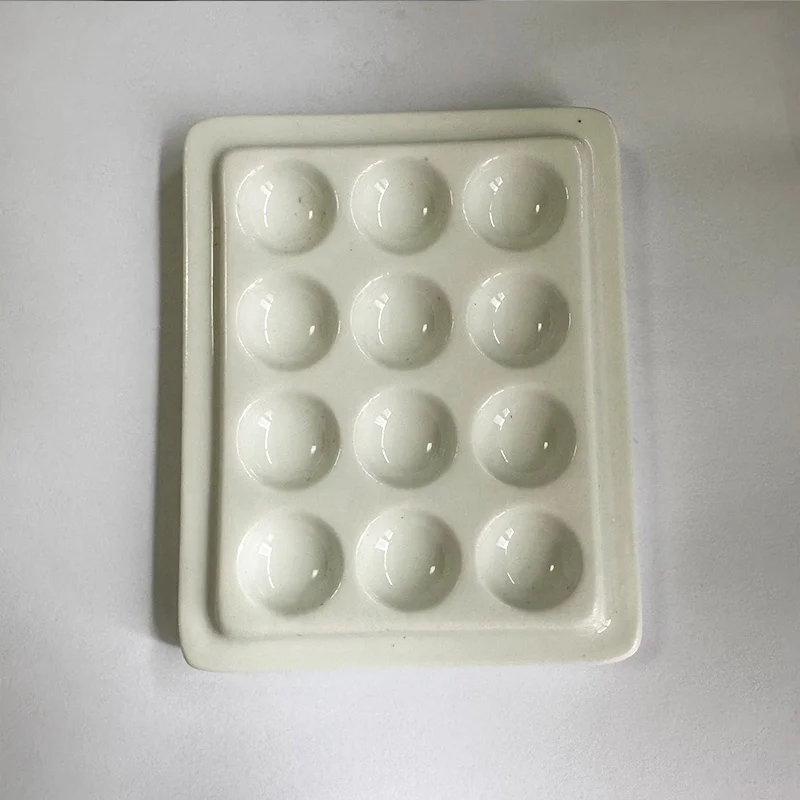 12 Holes Ceramic Palette with Cover Porcelain Mixing Watering Moisturizing Plate