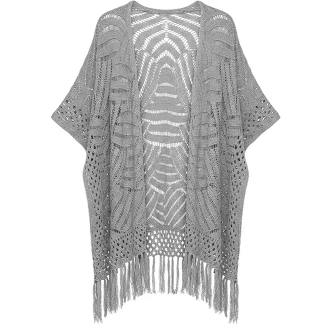 Cárdigan bohemio oversize calado con flecos