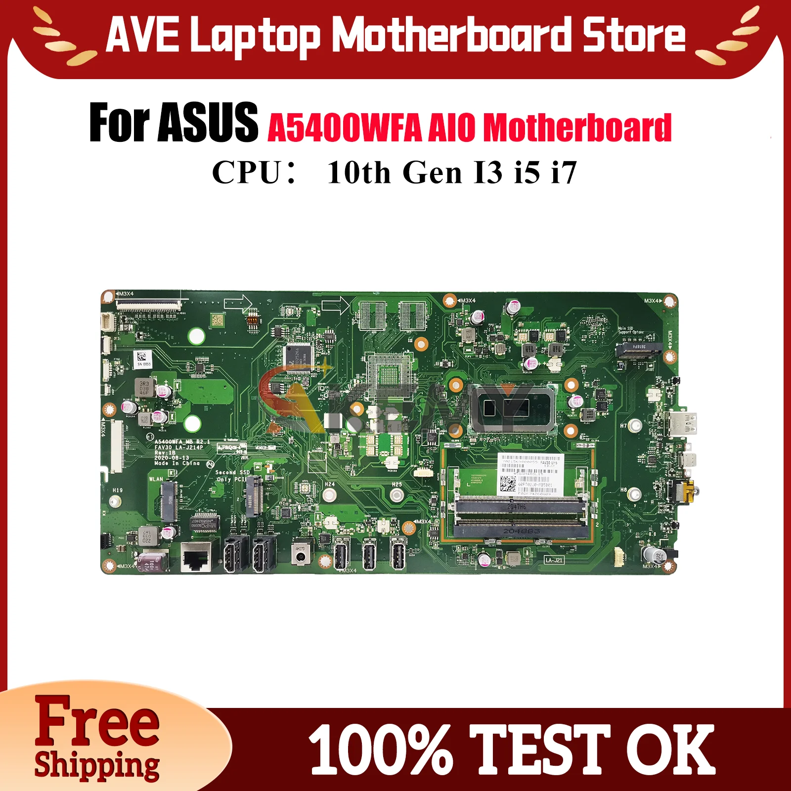 

A5400WFA Laptop Motherboard For ASUS VivoBook A5400WFA A5400WF Notebook Mainboard With 10th Gen I3 i5 i7 100% tests OK fast ship