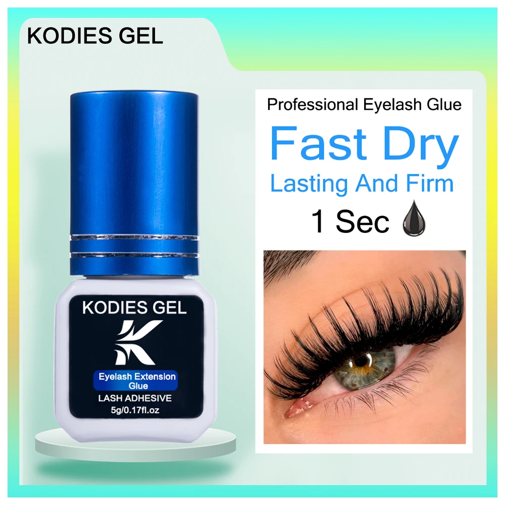 KODIES GEL New Eyelash Extension Glue 5g 1s Fast Dry Black Eye Lashes Glue Extra Strong Semi Permanent Bonder Last 7- 8 Weeks