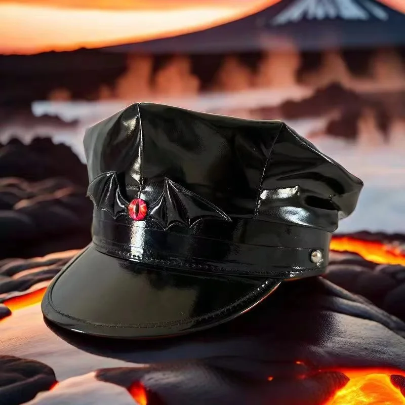 HongLuan  Laser Leather Captain Hat Rhinestone & Military Caps for Woman, Rave Festivals Accessories ＆ Party Cap Man Cosplay Fem