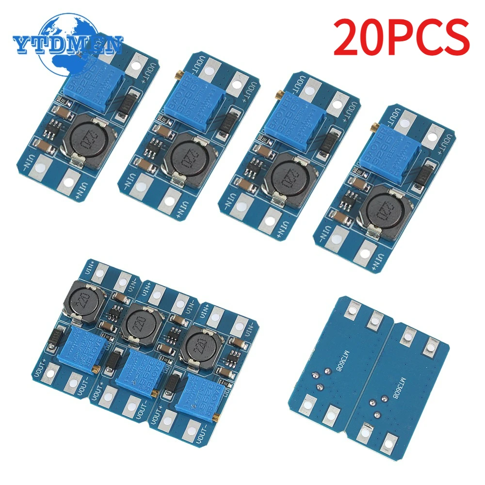 20PCS DC-DC MT3608 Module Kit Adjustable Boost Module 2A Boost Plate Step Up Modules 2V-24V To 5V 9V 12V 28V