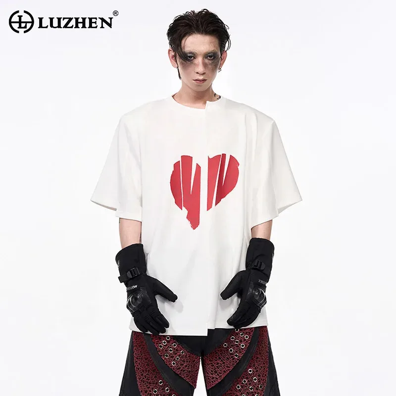 

LUZHEN Personalized Heart-shaped Short Sleeve T-shirts Men 2025 Summer Original High Quality Casual Tops Male Street Tops JY1636