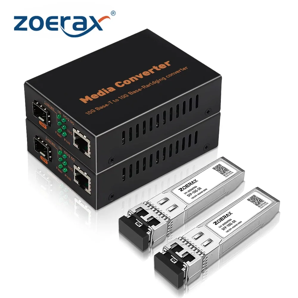 ZoeRax 10G SFP+ LC Multimode-Modul Glasfaser zu RJ45 Ethernet Media Converter Glasfaser-Transceiver