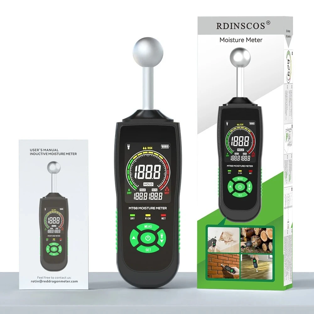 MT68 Digital Wood Moisture Meter Non-contact Timber Damp Detector LCD Screen Hygrometer Alarm Humidity Tester Pinless Detect