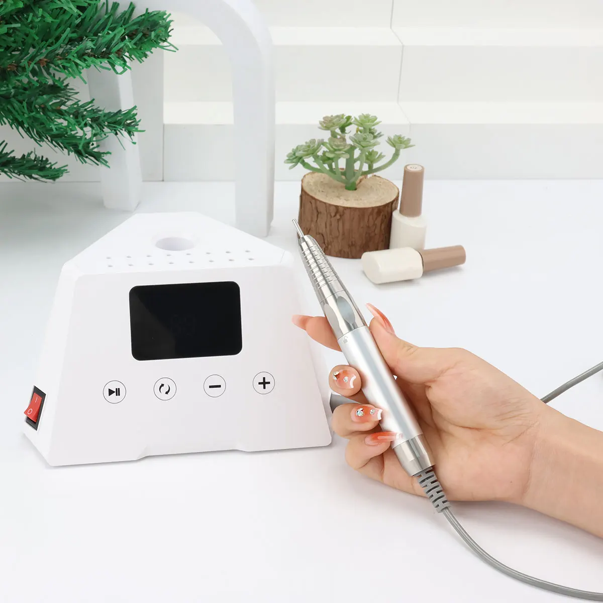 Newest Professional Manicure Brushless Motor 35000 RPM 85W Rechargeable Electric Nail Drill Machine Unique Desktop Design