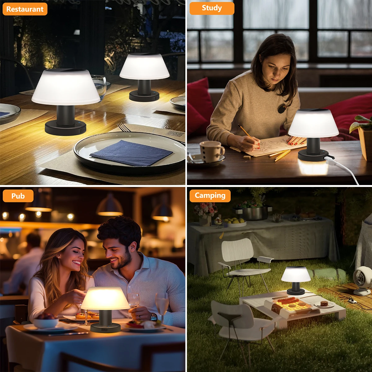 مصباح طاولة بالطاقة الشمسية مع بطارية 2200 مللي أمبير في الساعة شحن مزدوج بالطاقة الشمسية وUSB 4 إعدادات سطوع IP65 مقاومة للماء للضوء الشمسي المكتبي