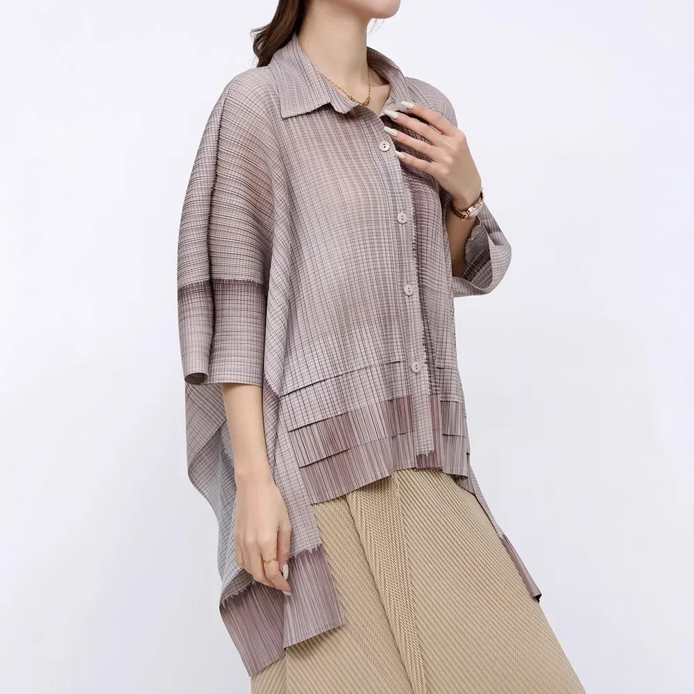 

Женский топ Miyake в сложенном виде тай-дай «ласточкин хвост», весна 2023, новая модная темпераментная свободная тонкая повседневная универсальная рубашка