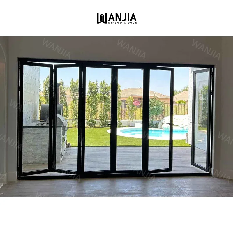 Heavy duty Coastal Glass Commercial Doors Folding Glass Door Thermal Breaking Glass Bifold Doors