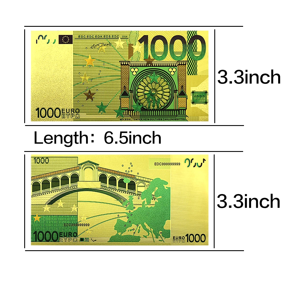 Euro Gold Foil Banknote 5/10/20/100/200/500/1000 Euro Handicraft Decoration Card Collection Holiday Gift