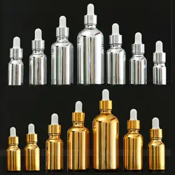 5X 10X Empty Dropper Bottle Gold Silver essential oil Glass Aromatherapy Liquid 5-50ml Drop massage Pipette Bottles Refillable