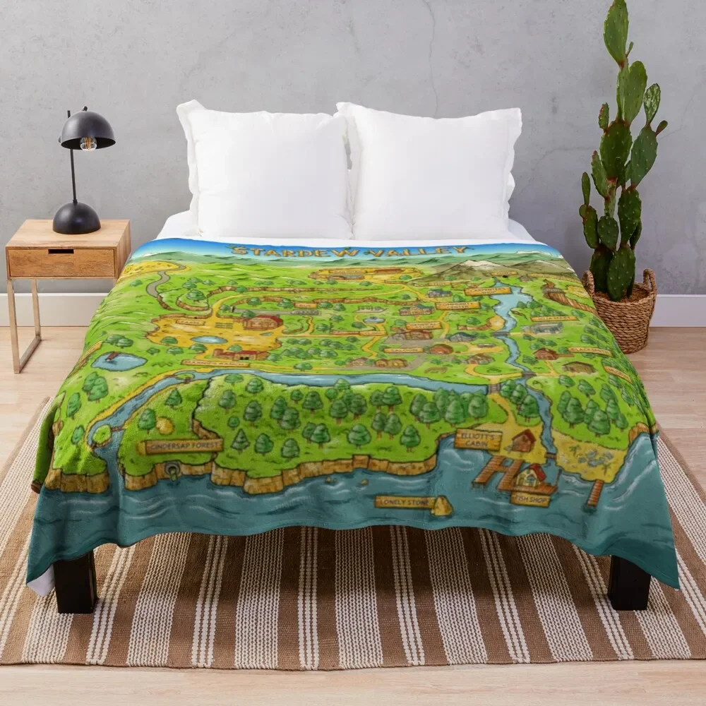 Stardew Valley Map Throw Blanket, Anime Ultra Soft Plush Lightweight Flannel Fleece Blankets for Bed Sofa Living Room Bedroom