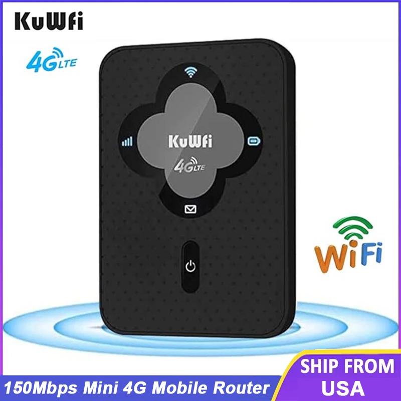 

KuWFi Mini 4G LTE Router 150Mbps Portable 4G Mobile Router Wireless Wifi Hotspot with SIM Card Slot Plug & Play Support 10 Users