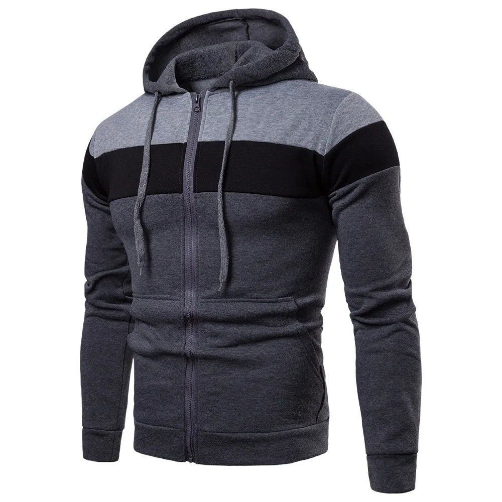 

New Men's Zip-Up Color Block Hoodie with Casual Stylish & Durable Fall/Winter Top Raglan Sleeves Hoodies Sweatshirt Male