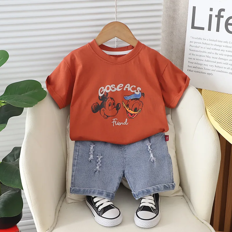 kids Boys Clothing Korean style Mickey Mouse T-shirt+Shorts Jeans Sets Summer Kids Cotton Short Sleeve Children Clothes