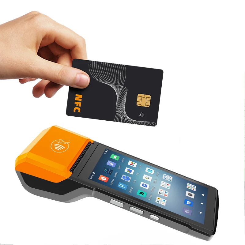 ماكينة طرفية POS محمولة بنظام Android 14 OS 4G/WiFi مع شاشة لمس 5.5 بوصة NFC واتصال USB طابعة حرارية 58 مم