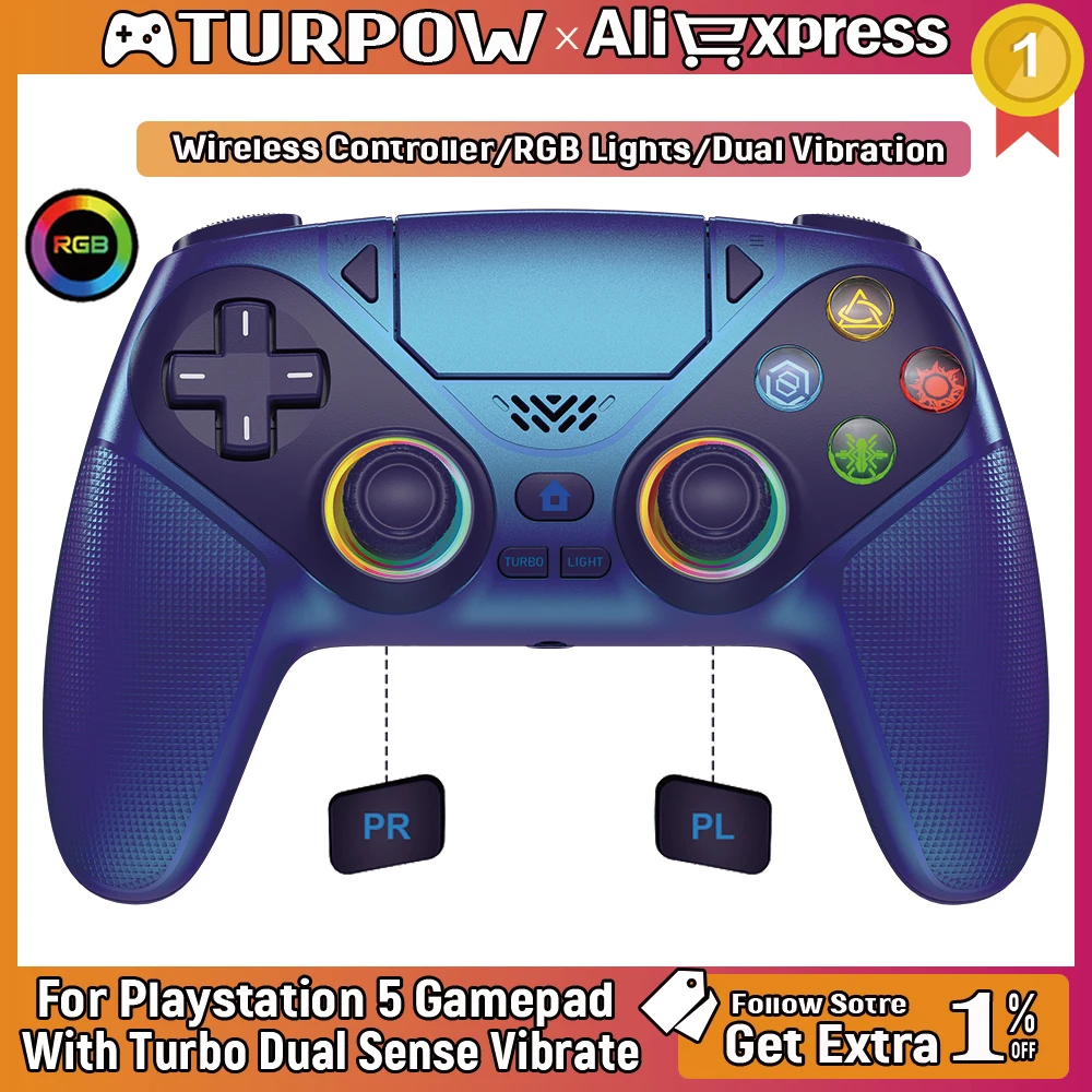 Manette de jeu RGB pour Playstation 5/PS5 Pro/Slim/PC, contrôleur sans fil ps5, double vibration, fonction Marco/Turbo, joystick de jeu 3D