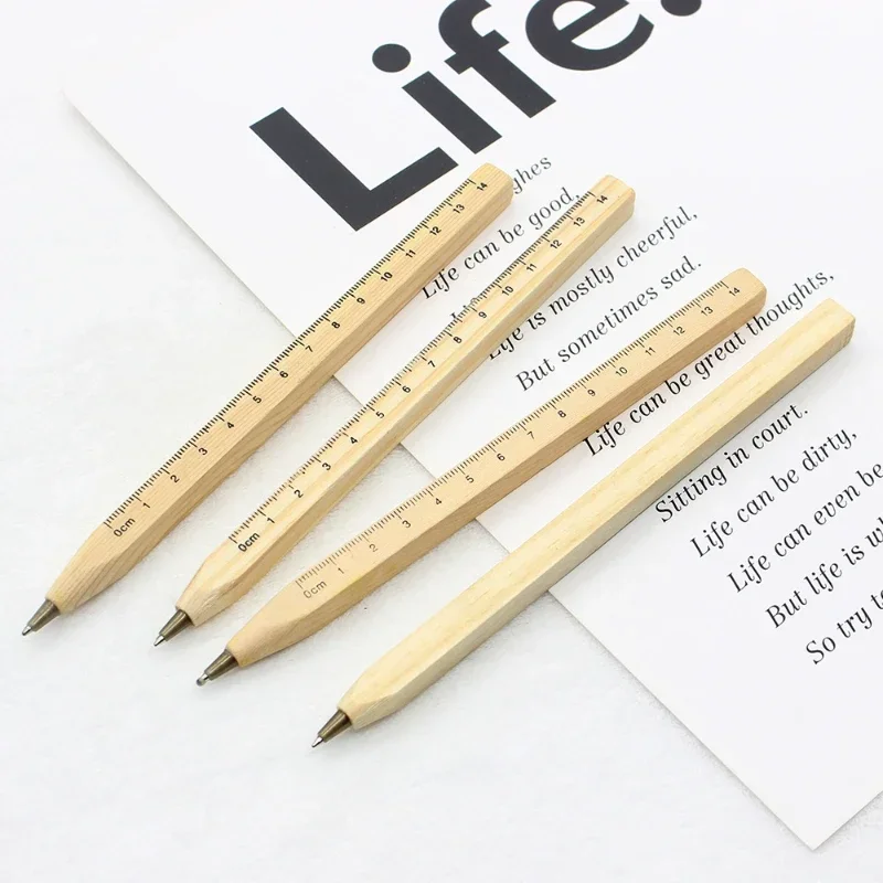 

40PCS Log Gift Environmental Protection Pen Natural Degradation Solid Wood Ball Pen Printing Scale Wood Signature Square Pen