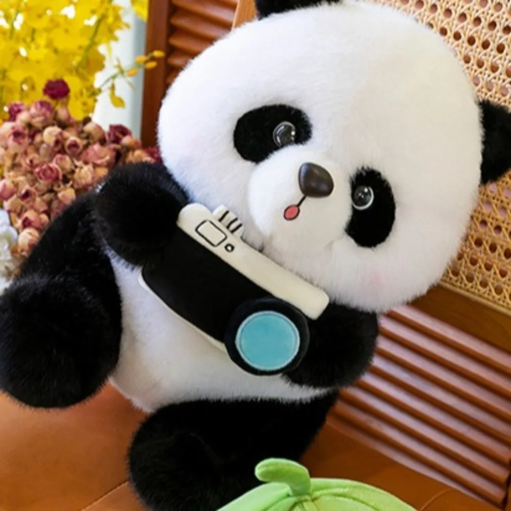 Simulation Cuddly Panda Plush Toys Soft Kawaii Panda Holding Camera Doll Lovely Stuffed Panda Doll Christmas Gift