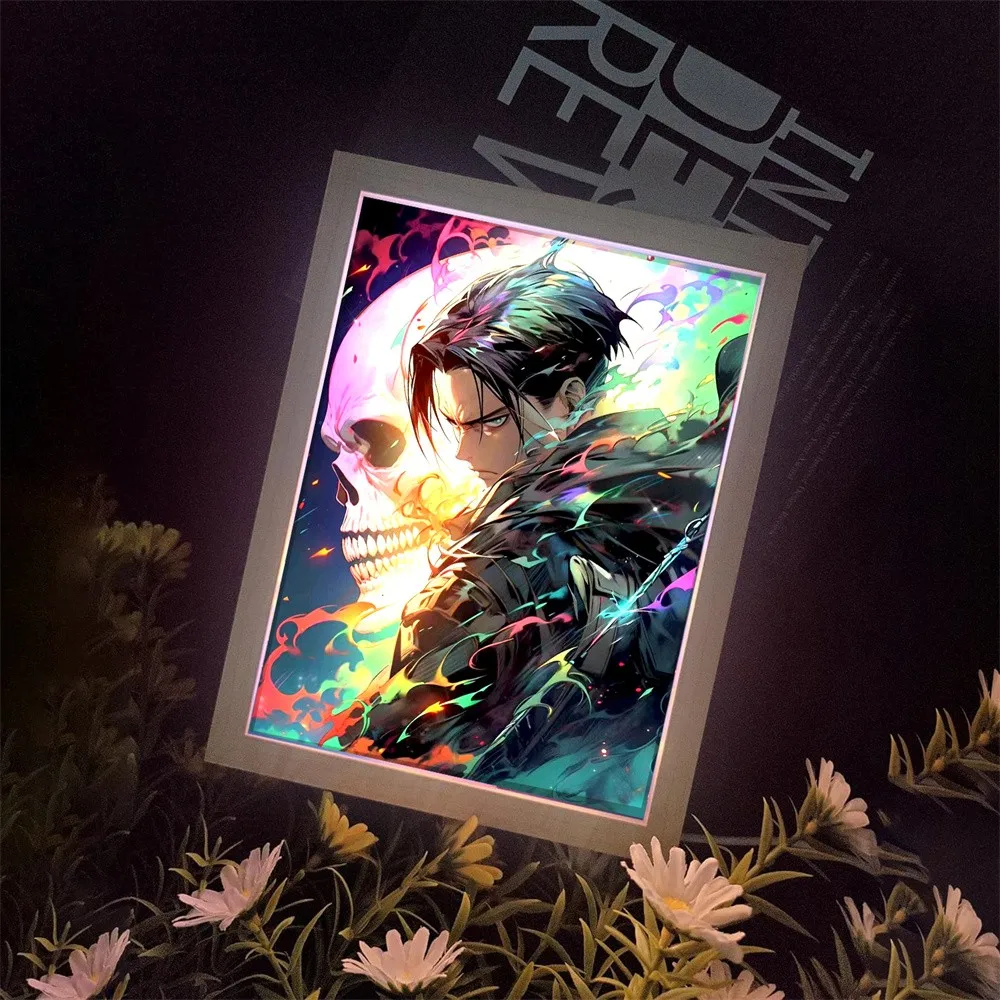 Anime Attack on Titan Night Light Painting Picture Frame Room Decor Home Wall Decorative Art For Bedroom Friends Gifts Moon Lamp