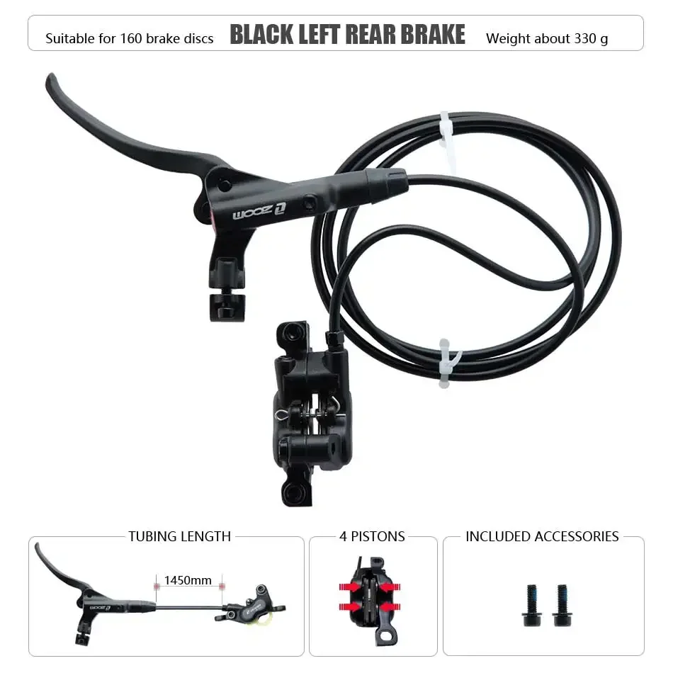 Zoom HB-876 4 Zuiger Opvouwbare Mountainbike Schijf Hydraulische Rem Set Voor 800 Achter 1400 Mm Mtb Fiets Kramp Rode Fietsonderdelen