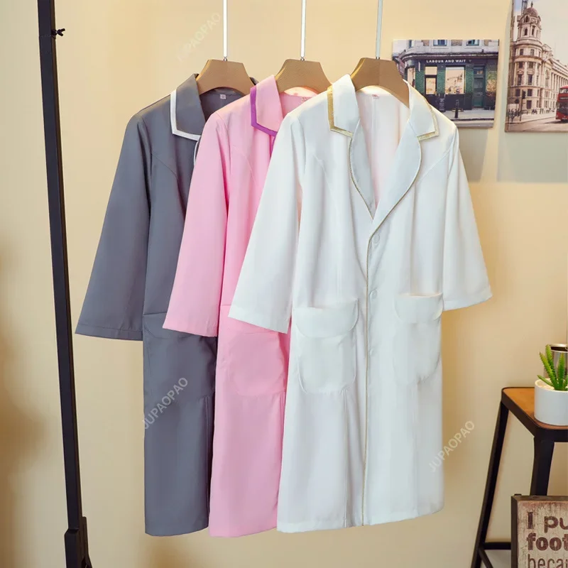 Fashion Lab Coat short sleeve doctor nurse dress spa uniform medical uniforms white jacket clinical workwear oversized uniform