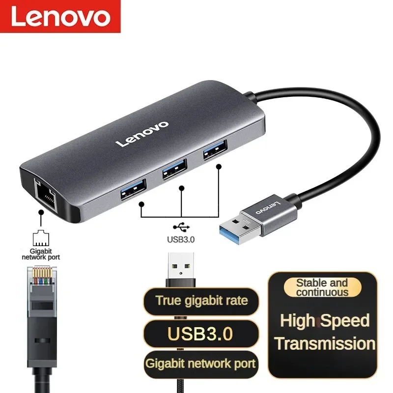 Lenovo XiaoXin USB3.0 Spliter Expansion Dock Station Gigabit Network Port RJ45 Wired LAN Adapter Laptop USB 4 in 1 Convertor