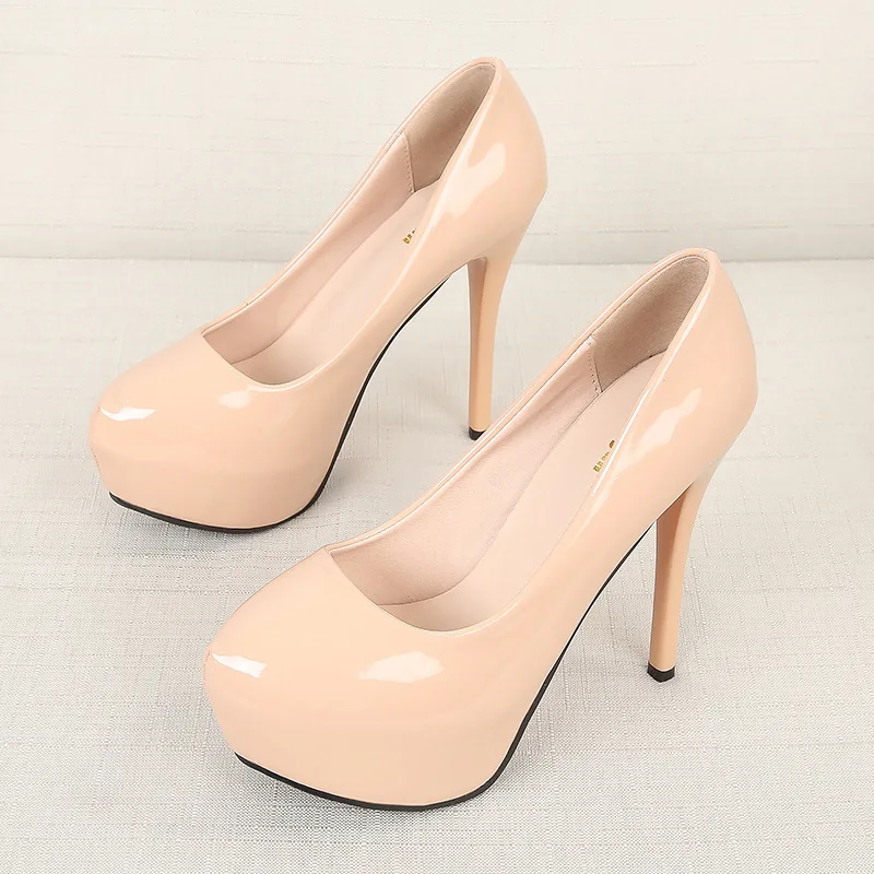 

34-39 Size women Super High Heels 10cm shoes Concise 12CM platforms shoes pumps Wedding Party Sexy leather shoes zapatos