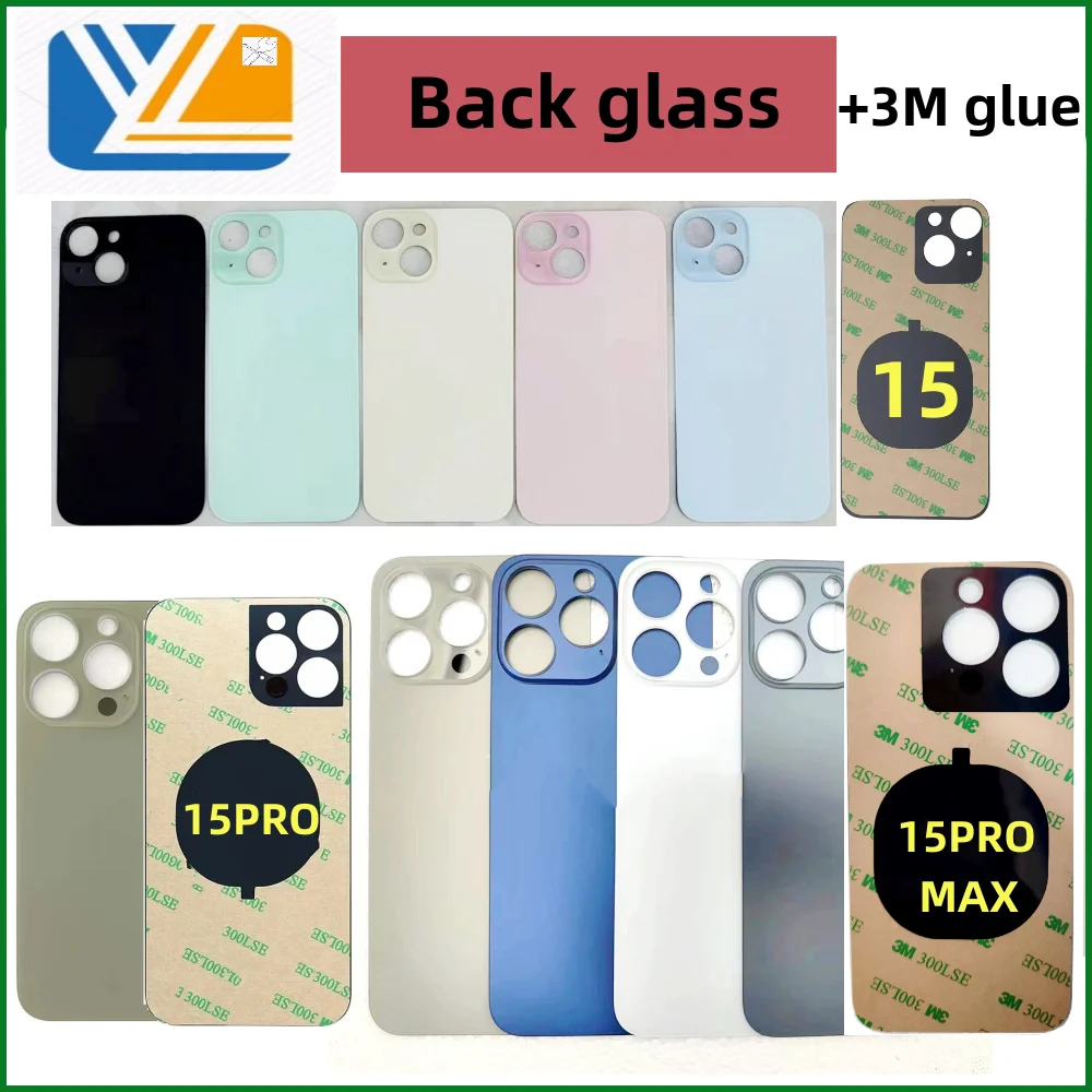 For iPhone 15/15PRO/15PROMAX Back Glass+3M glue Back Cover Replacement High Quality Housing Battery Cover Big Hole Rear Glass