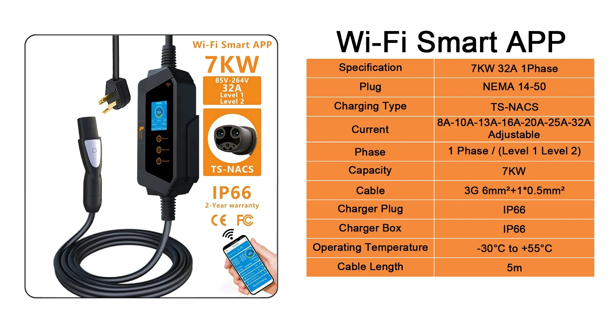 Feyree Typ2 / Typ1 / GBT / TS-NACS Steckdose 32A 7KW 1-Phasig Smart APP Wi-Fi-Steuerung für Heim- und Außenbereich – Detail 6
