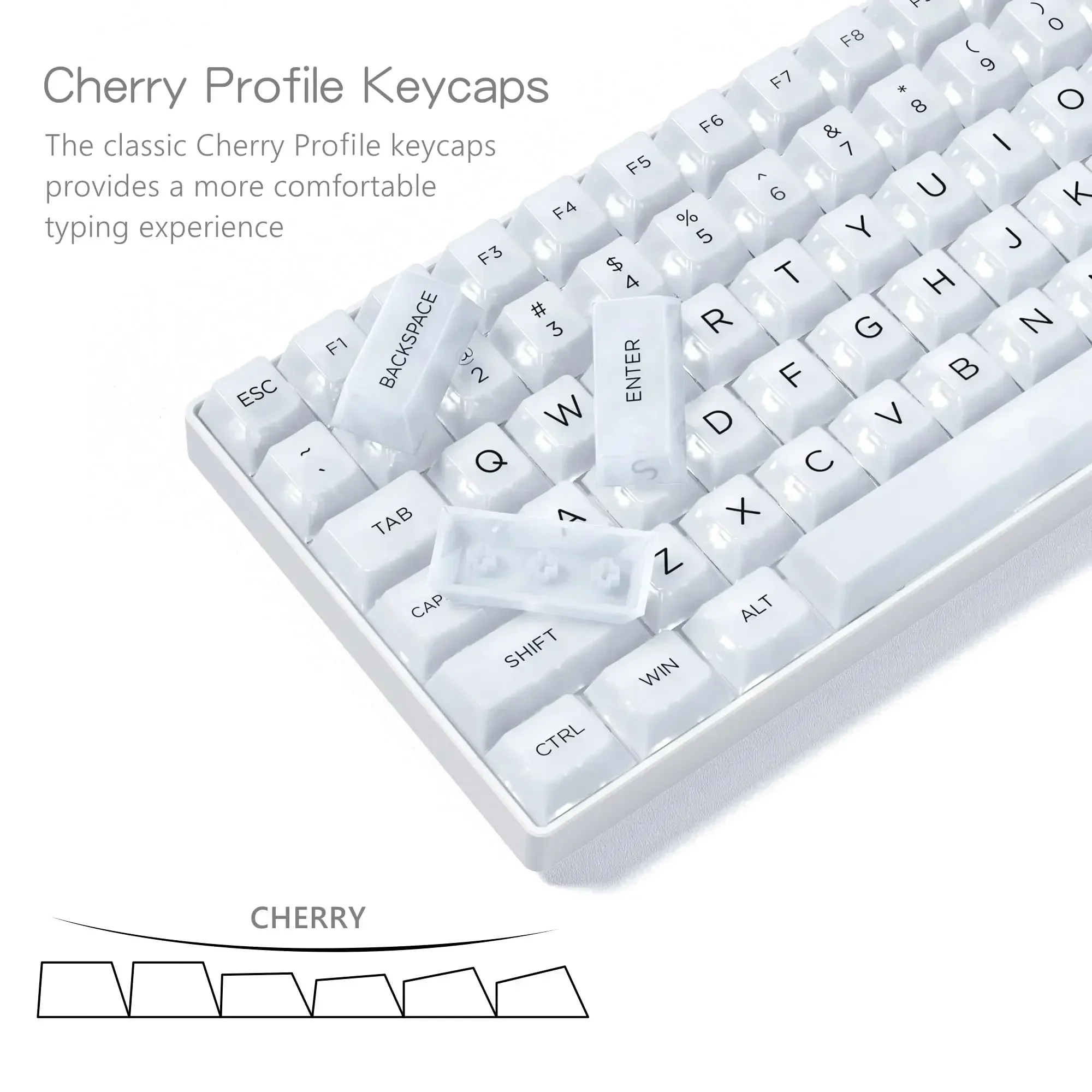 140 Key PC Transparent Frosted Keycap White Cherry Profile Backlit RGB Matte Key Caps for MX Switch Gaming Mechanical Keyboard