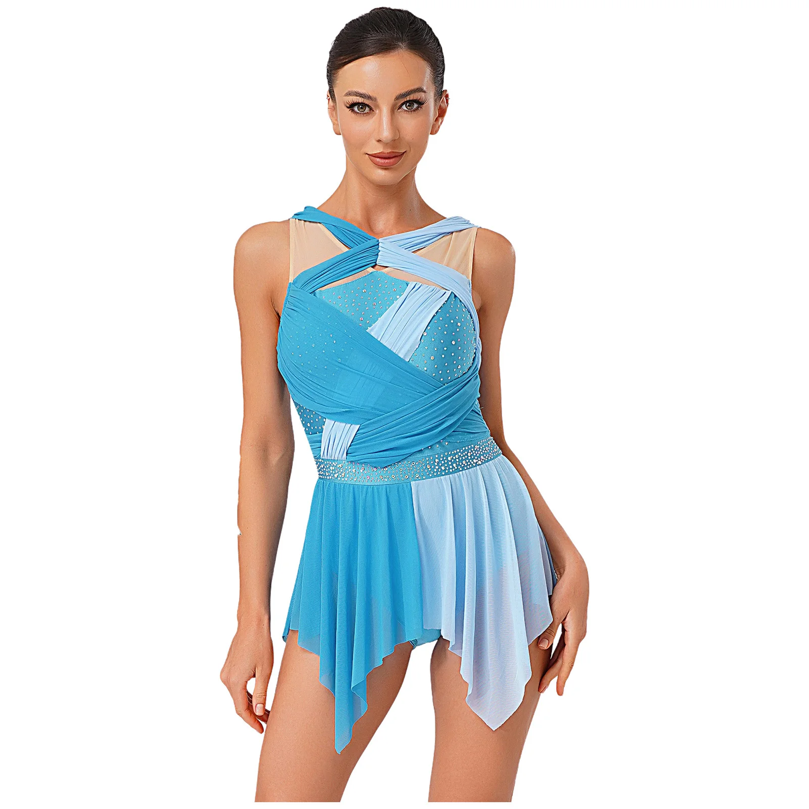 

Women Ballet Dress Gymnastics Leotards Figure Skating Dance Performance Costumes Sleeveless Chiffon Lyrical Modern Dance Dress
