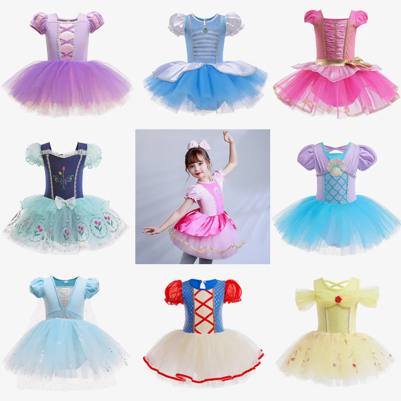 Girls Elsa Mermaid Tutu Dress Rapunzel Belle Aurora Kids Princess Cosplay Tulle Costume Toddler Performance Ballet Dance Clothes