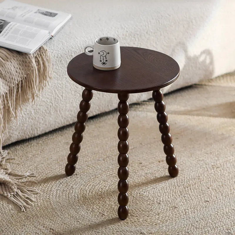 Mid-Century Modern Small Side Table Vintage Round Coffee Tables for Sofa Living Room Furniture Black