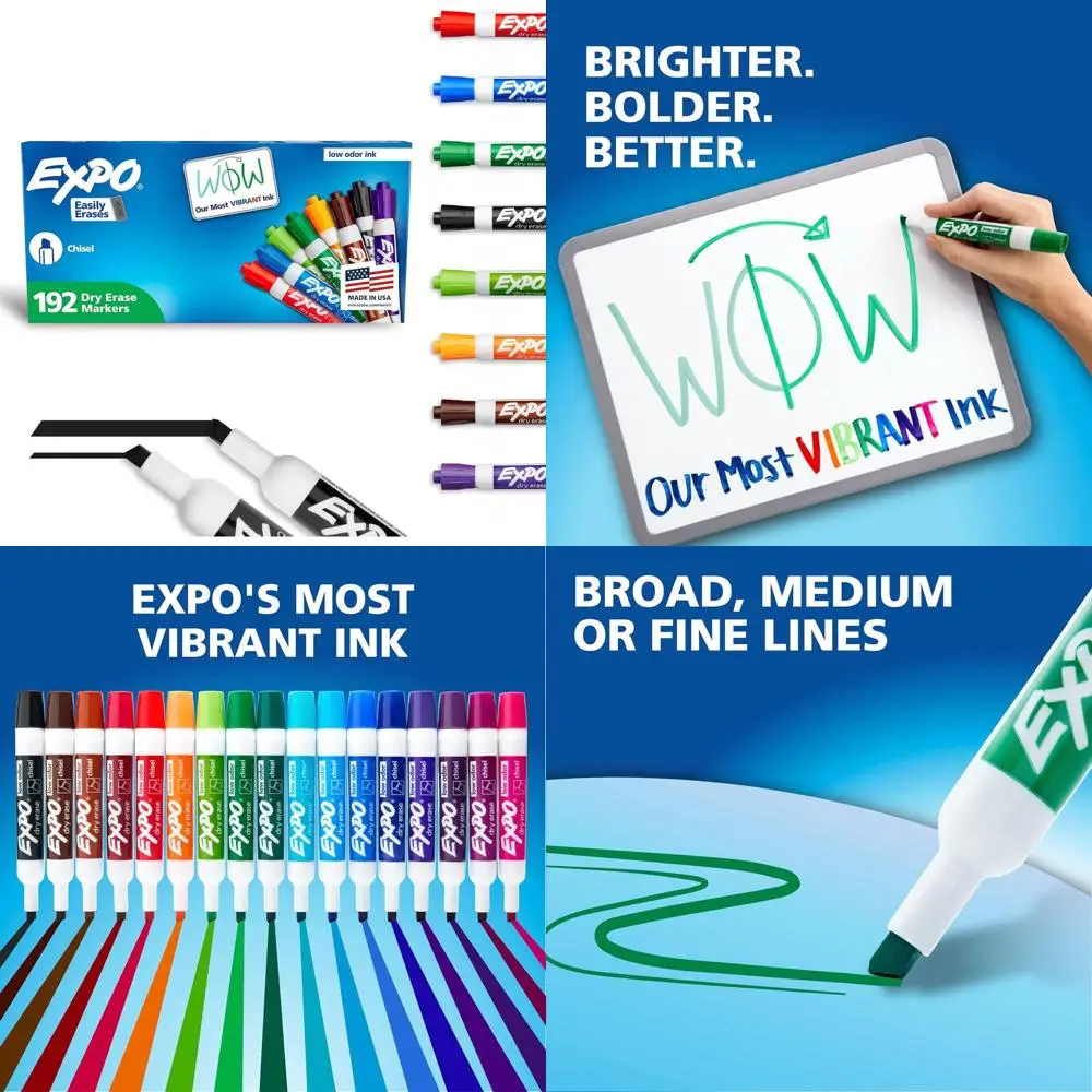 أقلام تحديد المسح الجاف ذات طرف إزميل، ألوان متنوعة، 192 عبوة - رائحة منخفضة، مثالية للسبورات البيضاء والتقويمات واللوازم المكتبية والمدرسية