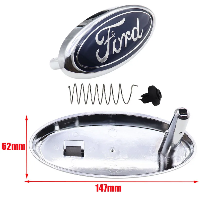 1pcs 3D Ford 147mm 1pins ABS Car Front logo Front grill Rear Bumper tail door trunk sticker Emblem sticker styling Accessories