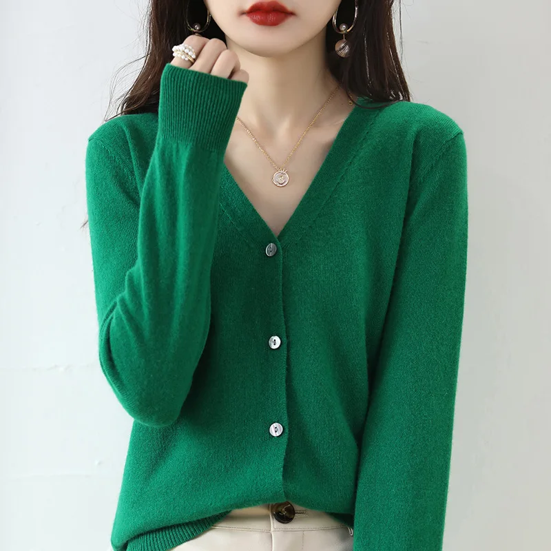 Women\'s V-Neck Sweater Knitted Cardigan Fashionable, Versatile, Thin, Loose Coat, Spring And Autumn Long Sleeved, Short Knitwear