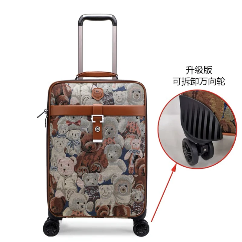 Hot! New Oxford cloth luggage sets Women Cartoon rolling luggage with handbag Men Retro trolley suitcase travel bag carry-ons