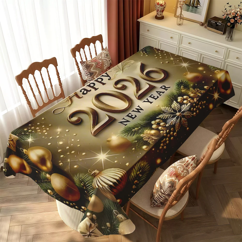 VIKAMA Elegant 2026 New Year's Tablecloth Gold Glitter Numbers Durable Rectangle Tablecloth Holiday Party Table Decorations
