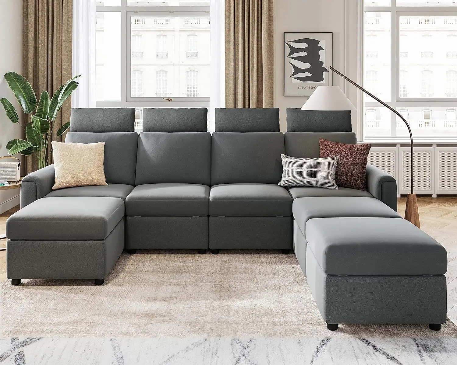 

Modular Sectional Sofa, Upgraded High Back Sectional Couch with 4 Headrests, U Shaped Sofa Bed with Storage, Sofa Cov