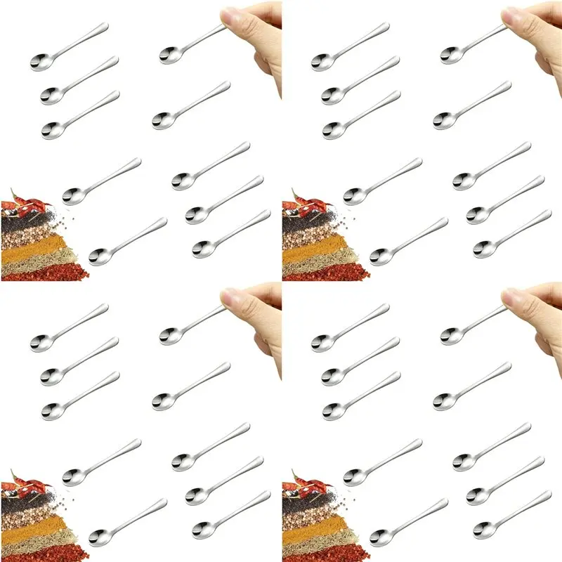 ABWR-40 PCS Tiny Stainless Steel Spoons For Spices Jars, Mini Size 2.87Inch, Cute Small Stainless Steel Condiment Spoons