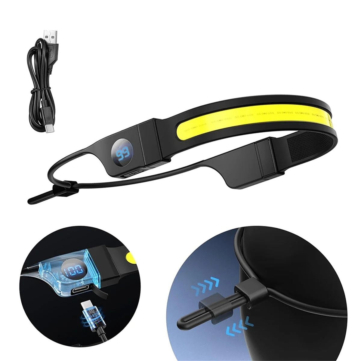 A71P LED COB كشافات ضوء USB الشعلة القابلة لإعادة الشحن شاشة عرض الطاقة الرقمية المصباح للتخييم المشي الصيد التنزه