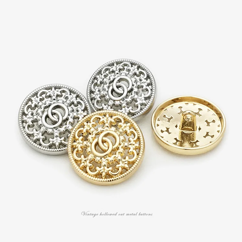 10PCS Metal Hollow Round Buttons Gold Double Circle Buttons Coat Buttons High-Grade Coat Buttons Female Tweed Trench Coat Suit B