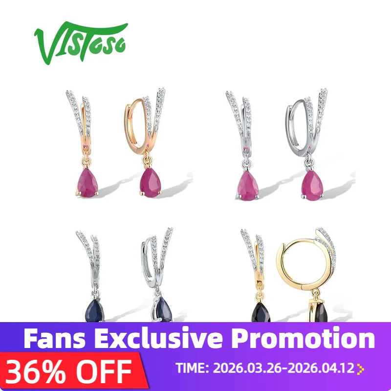 

VISTOSO серьги-кольца из белого/желтого/розового золота 14 карат 585, сверкающие синие сапфировые рубиновые уникальные ювелирные украшения для свадебной вечеринки