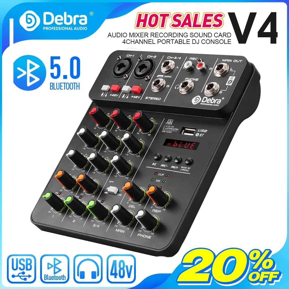 Studio V4 Audio Mixer Dual Inputs - 10Hz-70KHz Response, 120dB SNR, +60dB Gain, Low Noise, Balanced Outputs for Recording & DJ