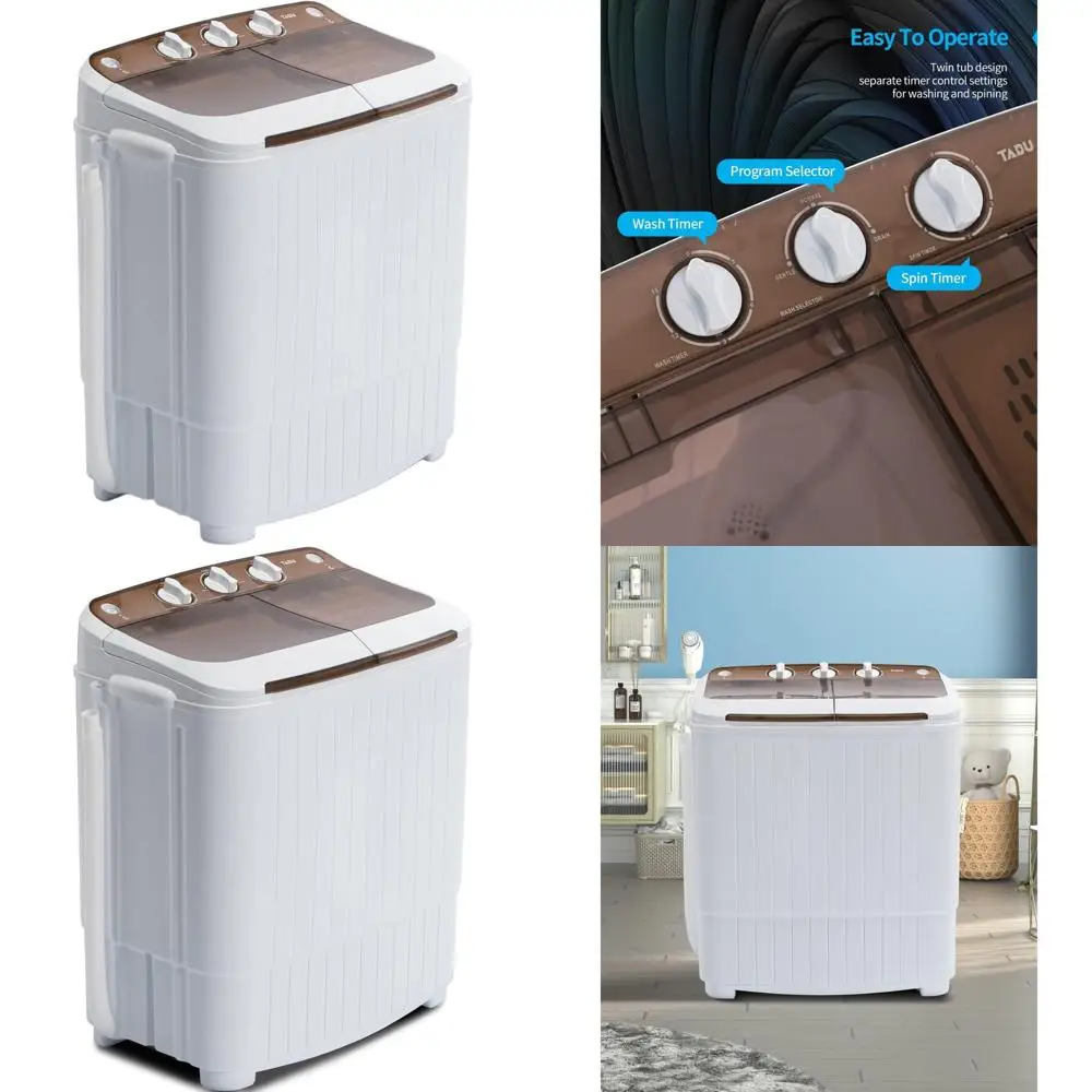 

Компактная портативная стиральная машина с двумя баками и функцией отжима - белая и коричневая - идеально подходит для общежитий, квартир, автодомов, кемпинга