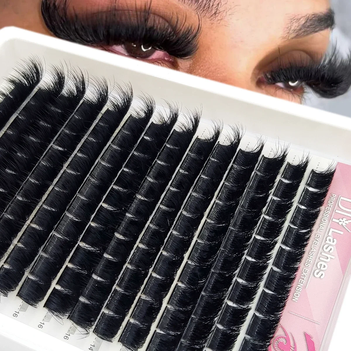 HBZGTLAD 8D Luxury Fluffy DIY 80D-300D Eyelash Clusters 10-20mm Mixed Length Eyelash Extension 0.07mm Russian D-Curl Thicknes ey