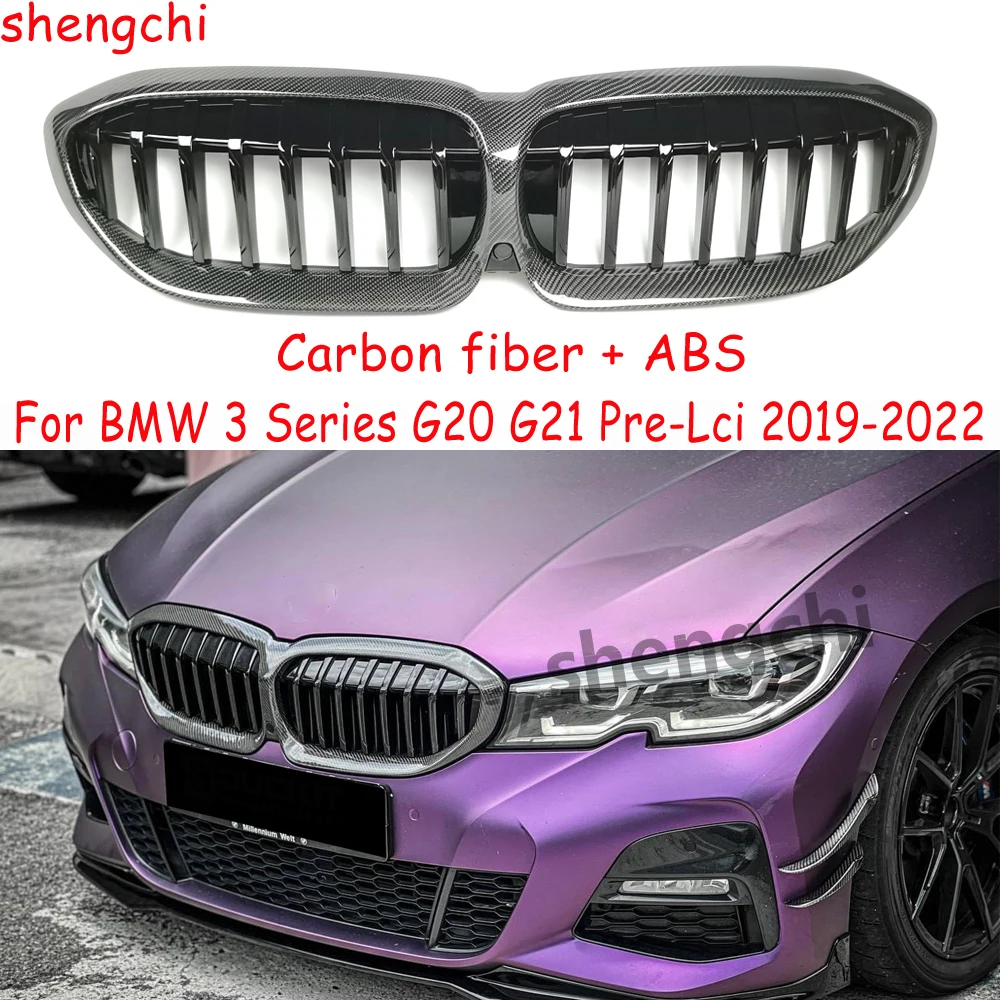 

G20 pre-lci ABS Решетка переднего бампера из углеродного волокна для BMW 3 серии G20 G21 318i 320i 330i M340i Карбоновые гоночные грили 2019-2022