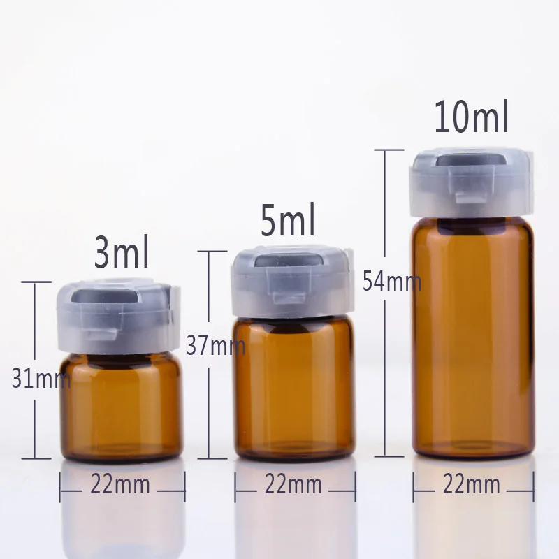 50pcs/lot 3ml 5ml 10ml Injection Glass Vial with Plastic-Aluminium Cap1/3oz Transparent Glass Bottle 10cc Glass Containers